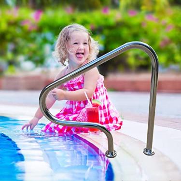 Imagem de Trilho de piscina, aço inoxidável 304, capacidade de carga de 118 kg, à prova de ferrugem, corrimão humanizado para piscina com acessórios de montagem