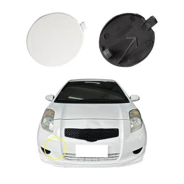 Imagem de Capa de gancho de reboque para para-choque dianteiro de carro compatível com Toyota Yaris 4 portas Sedan 2006 2007 2008 tampa de reboque 52127-0D908 tampa pequena olho de reboque branco lado direito