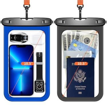 Imagem de Lanhiem Bolsa grande impermeável para celular de 10,5 polegadas, pacote com 2, bolsa seca universal IPX8 à prova d'água com cordão para iPhone 16 15 14 Pro Max, Samsung Galaxy S24 S23 S22 Ultra, S23