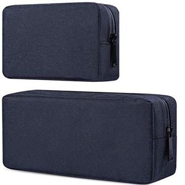 Imagem de dealcase Bolsa organizadora de cabos eletrônicos de viagem, bolsa de acessórios de lona, à prova d'água, eletrônicos/acessórios, multifuncional, estojo de transporte, 2 peças, azul marinho (pequeno +