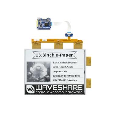 Imagem de Waveshare 13.3inch E-Paper E-Ink Display HAT for Raspberry Pi 1600×1200 Pixels Partial Refresh Support Black/White 2-16 Grey Scales USB/SPI/I80 Wide Viewing Angle