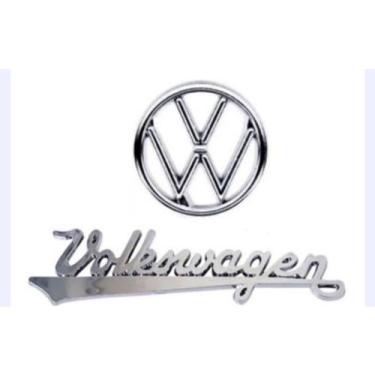Imagem de emblema logotipo capô do fusca antigo mais Volkswagen manuscrito letre