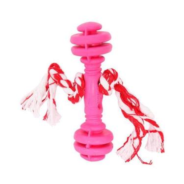 Imagem de Brinquedo Furacão Pet Halteres de Borracha Maciça Rosa com Corda para 