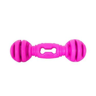 Imagem de Brinquedo Furacão Pet Halteres de Borracha Maciça Rosa com Cravo para 