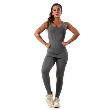 Imagem de Macacão Feminino Longo Com Saia Tapa Bumbum Fitness - JAVA MODAS, Cinz