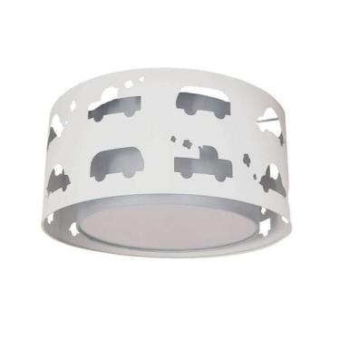 Imagem de Luminária Infantil Plafon Carrinhos Cinza 30X16 - Tom luz, Bivolt, E27