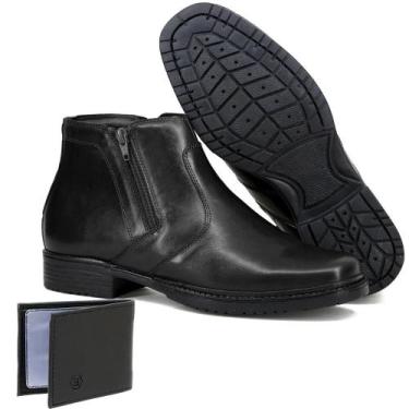 Imagem de Kit Botina Masculina Couro Zíper Cano Baixo Moda + Carteira - Escrete,