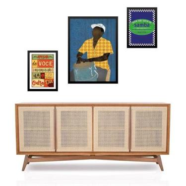 Imagem de Set 3 Quadros Música Samba - com vidro - Quadros On-line,  Moldura Bra