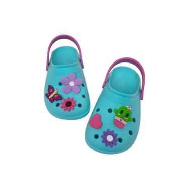 Imagem de Babuche infantil menina sandália com botton - Bile Shoes, Azul turquez