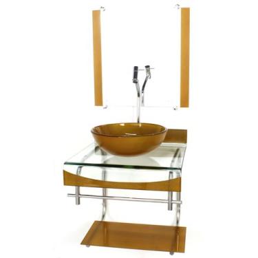 Imagem de Gabinete de vidro 40cm para banheiro curvado duplo inox cuba redonda d