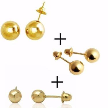Imagem de Kit Brincos Bola 9mm 6mm 5mm 4mm 3mm E Argola Joia Ouro 18k - RD Magaz