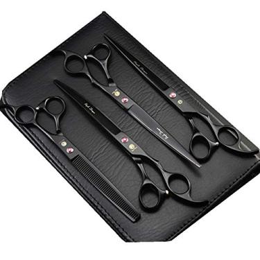 Imagem de Conjunto de tesouras profissionais para cuidados com animais de estimação de 20 cm de dragão roxo, tesoura para cuidados com cães, 1 pç de tecido elástico e 1 pç de fina e 2 peças de tesouras curvasPurple Dragon preto