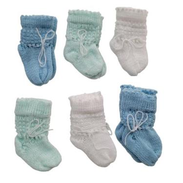 Imagem de Sapatinho de bebê kit com 6 pares lã tricô - CONFECÇÕES CASTELO, Menin