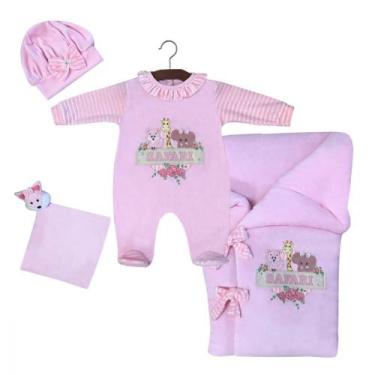Imagem de Saída de Maternidade Menina Baby Safari Rosa com Porta Bebê 04 Peças -