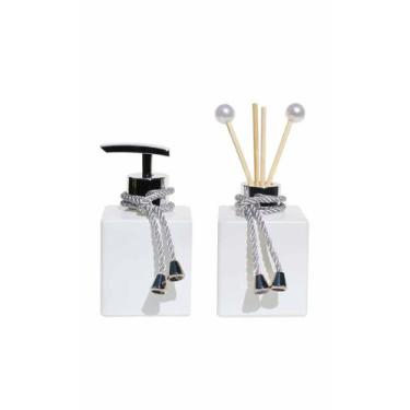 Imagem de Kit Saboneteira Difusor Vidro Branco com 200ML Válvula Luxo - Brilho d