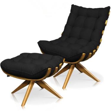 Imagem de Kit Poltrona Costela com Puff Giratória Linho Preto - Neros Interiores