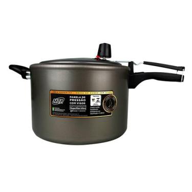 Imagem de Panela de pressao cor grafite com visor de vidro  superior fechamento 