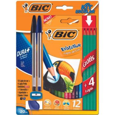Imagem de Kit Escolar BIC - 2 Canetas Dura + Lápis de COR + 4 Lápis Preto + Apon