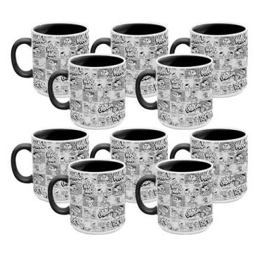 Imagem de Kit 10 Caneca 300ml Turma da Mônica Quadrinhos Preto Branco - Kathaven