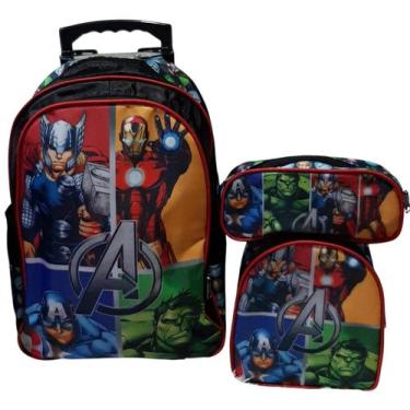 Imagem de Kit Mochila Os Vingadores Rodinha, Lancheira Térmica e Estojo - nacion