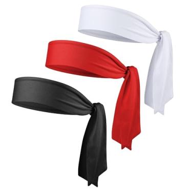 Imagem de Faixa de cabelo esportiva, Mabor pacote com 3 faixas ajustáveis Ninja Karatê Tie Back com absorção de suor para treino faixa de cabeça para homens e mulheres para basquete, corrida, tênis, atletismo