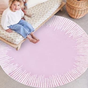 Imagem de Lacomfy Tapete infantil 1,2 m redondo para quarto de meninas, tapete de área abstrata moderno com desenho animado para quarto de crianças e meninas, tapete de sol para decoração de casa, roxo