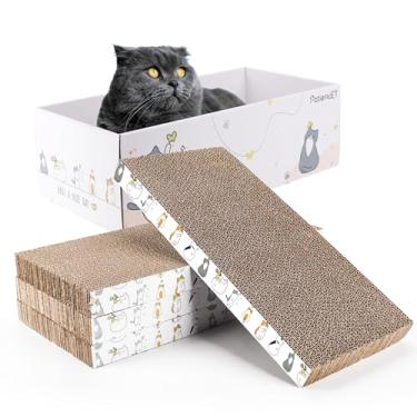 Imagem de PatiencET Pacote com 4 arranhadores para gatos com caixa, arranhador de papelão para gatos em ambientes internos, arranhador reversível com cama box Desigh para gatos pequenos e médios, tábua de arranhar para gatos