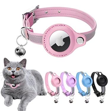 Imagem de WAPSAT Coleira para gatos Airtag, coleira para gatos com sinos, coleira refletiva para gatos GPS, coleira antiperda de gato coleira de couro ajustável para gatos ou cães pequenos, gatinhos e filhotes (PP, rosa)