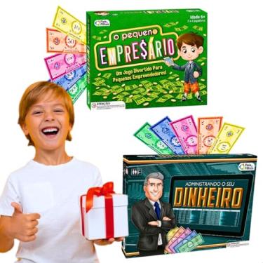 Imagem de Kit jogos de tabuleiro infantil educativos brinquedo administrando o seu dinheiro pedagógico + jogo pequeno empresario brinquedos didatico escola educação financeira presente dia das criança menino