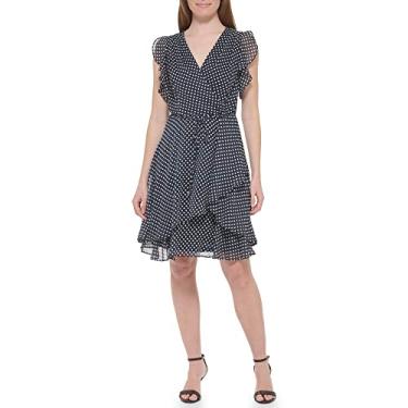 Imagem de Tommy Hilfiger Chiffon feminino sem mangas na altura do joelho, Sky Capt/Ivo, 36
