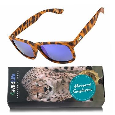 Imagem de Sleep ZM Cheetah Print Inspired Polarized Sunglasses with Dusk Blue Mirrored Lens Help Save Cheetahs and the Planet