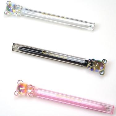 Imagem de YEEMO Lindas canetas femininas – Pacote com 3 lindas canetas de ponta fina da coleção Fantasy Crystal Bear, com bolsa de ponteiro laser, artigos de papelaria fofos para anotações e itens essenciais de