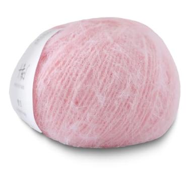 Imagem de Fio de lã longo de luxo, fio macio para luvas de crochê e tricô, chapéus, meias, cachecóis e suéteres, 1 bola de 100 g, 38% lã, 40% nylon, 22% acrílico, fio de pelo longo (Rosa-09, 1 bola)