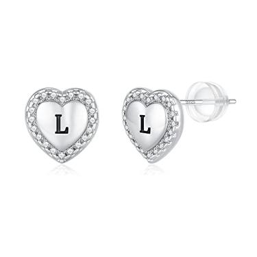 Imagem de Brincos de coração com inicial para meninas, prata esterlina S925 brincos hipoalergênicos para meninas banhado a ouro rosa CZ brincos de letra para meninas adolescentes brincos iniciais para meninas adolescentes meninas crianças, Latão, Zircônia cúbica