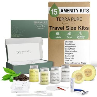 Imagem de Terra Pure Kit De Acessórios E Amenidades De Chá Verde, Xampu De Viagem De 1 Oz, Condicionador, Loção, Sabonete Líquido, 2 Barras De Sabão, Kits De Barbear E Dentários, Lenços Demaquilantes E Kit De