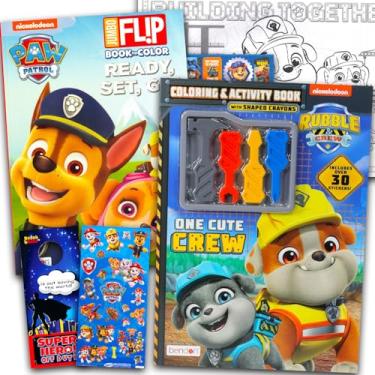 Imagem de Paw Patrol Livro de colorir para crianças de 4 a 8 anos - Conjunto de arte para colorir entulho e gola redonda com páginas para colorir, atividades, jogos, mais adesivos, giz de cera e mais | Conjunto
