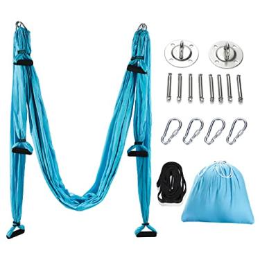 Imagem de Conjunto de balanço de yoga aéreo da CO-Z, forte anti-gravidade, kit de rede de ioga, equipamento de trapézio, ferramenta de inversão, exercícios, inclui kit de montagem de teto e 2 tiras de extensão para pendurar em casa ou na academia, Azul