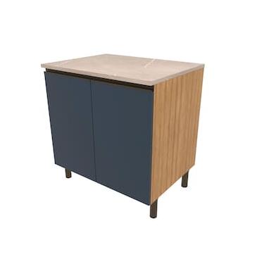 Imagem de Balcão Bartira Cristal em MDP com 2 Portas e 1 Prateleira, 80,1 cm de largura - Lâmina de Mel/Azul Royal