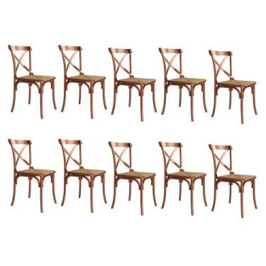 Imagem de Kit 10 Cadeiras Jantar Cross Katrina Cobre Assento Bege  Aço - MOVEIS 