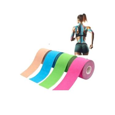 Imagem de Kit 05 Kinésio Tape Fita Bandagem Adesiva Elástica Funcional Muscular Fisoterapia Faixa Cinesiológica Exercicio