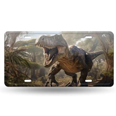 Imagem de Capa de placa de carro com pintura de natureza de paisagem de dinossauro 3D - etiqueta artística de alumínio para carro, à prova de ferrugem, design exclusivo - 15 x 30 cm
