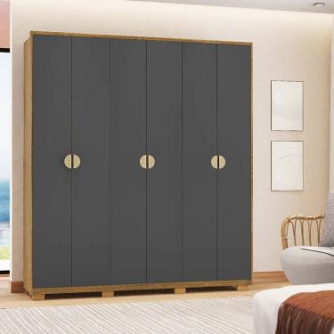 Imagem de Guarda-Roupa Noronha com Maleiro interno 6 Portas 4 Gavetas Nature/Alasca 100% MDF - Vila Rica