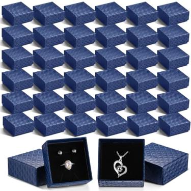 Imagem de Landical 100 peças, caixa de presente de anel de joias, 5 cm x 5 cm x 2,5 cm, caixa de presente pequena de papelão, com forro de veludo e esponja, estojo pendente em massa para colar, pulseira, brinco
