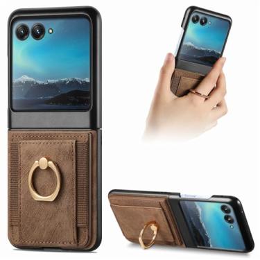Imagem de FocRelaxer Capa para Motorola Razr 50 2024 funda capa com carteira capa de telefone para Moto Razr50 com compartimento para cartão e suporte de anel giratório 360 marrom