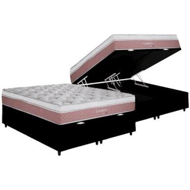 Imagem de Cama Box Baú King Bipartida com Colchão Herval Coimbra Molas Maxspring