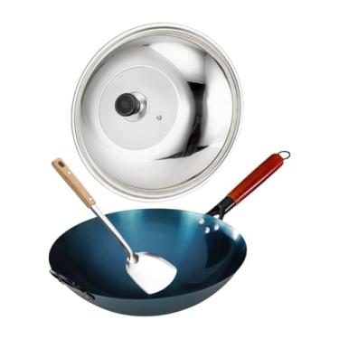 Imagem de Fenteer Wok panela de cozinha maconha fervente sem revestimento chef s Stamer fry pan wok chinês para cozinhar cozinha de restaurante doméstico doméstico,