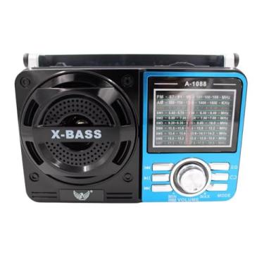 Imagem de Rádio AM FM Retrô Vintage Portátil Com Bluetooth Cartão SD TF Auxiliar Recarregável Bivolt 110v 220v AD-1088 Antigo a Pilha e Tomada com Lanterna Univerza (Azul)