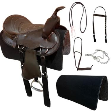Imagem de Sela Americana Marrom Simples para Cavalgada E Passeios Completa Com Manta e Freio Inox