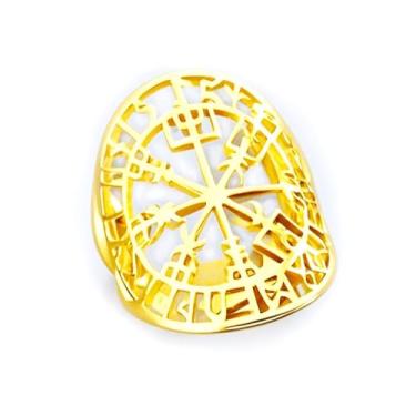 Imagem de Pregeckit Anel viking com símbolo Vegvisir, anéis de bússola pirata para homens e mulheres runa nórdica Valknut Odin joia de aço inoxidável ajustável, Aço inoxidável, Sem pedra preciosa