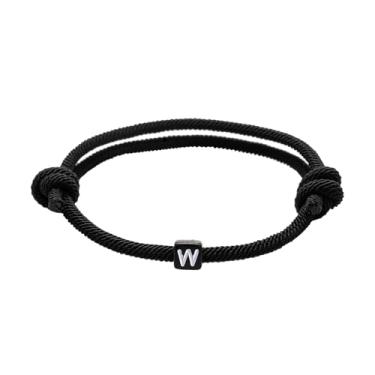 Imagem de Pulseiras iniciais para mulheres e homens, feitas à mão, 3 mm, preto, nylon, corda, cubo, letras, amuleto, amizade, minimalista, combinando para casais, black, Nylon, Sem Pedra Preciosa